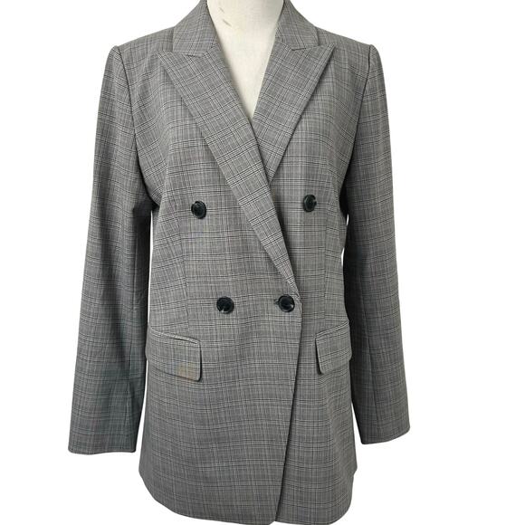 Double Breasted Blazer Jacket Office Academia Preppy Women Plaid Black Size 8 - Picture 1 of 7